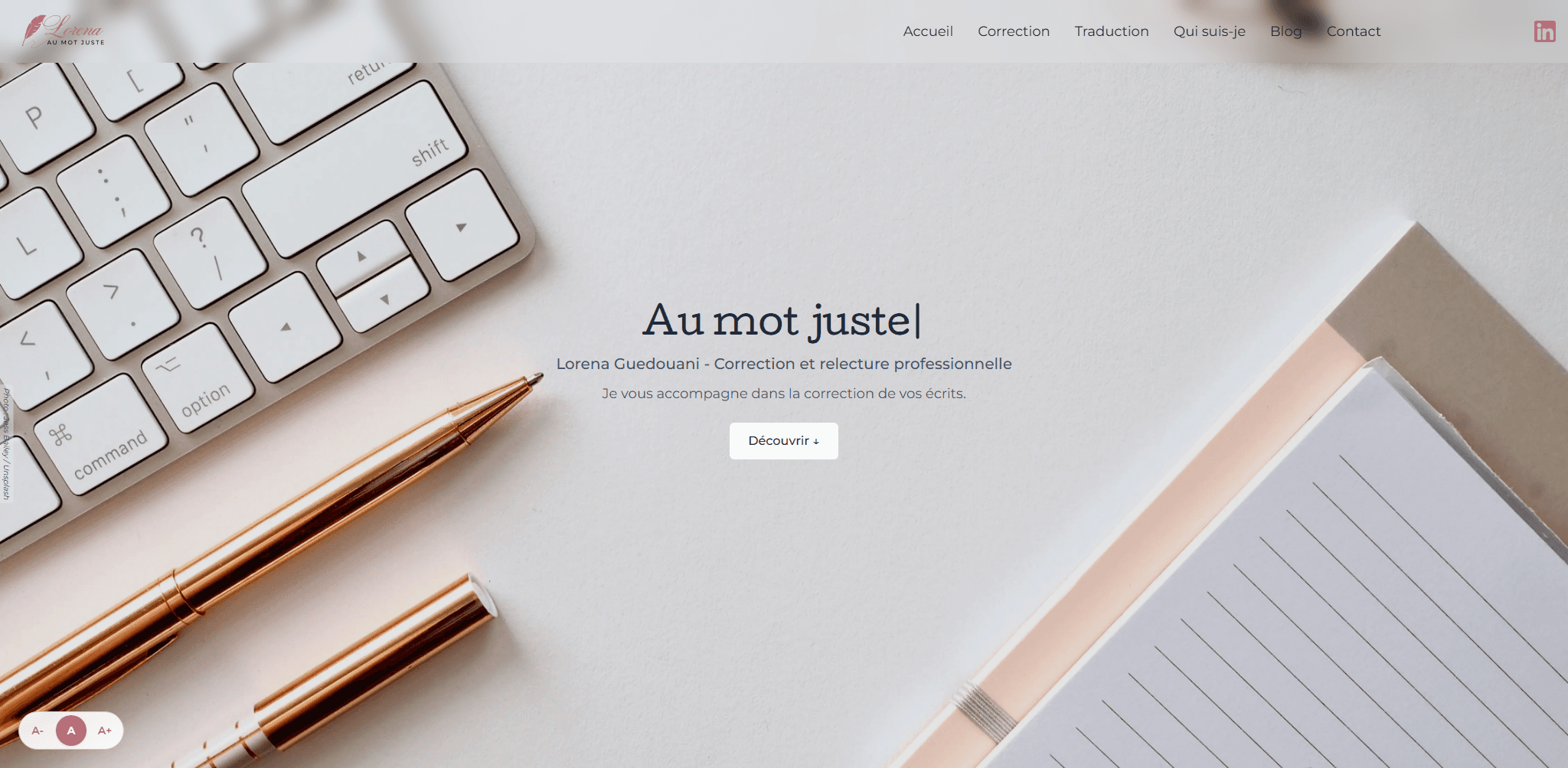 Capture d'écran de la page d'accueil du site Au mot juste